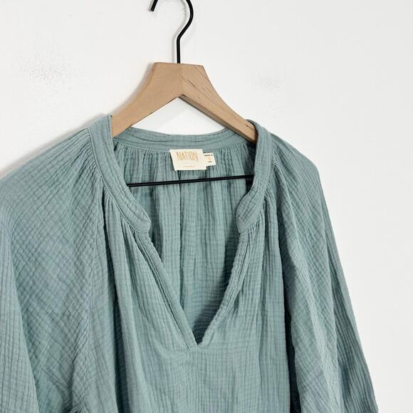 Nation LTD Nala Peasant Dress Dusty Blue Long Sleeve Cotton Dress Size Small - Picture 5 of 7